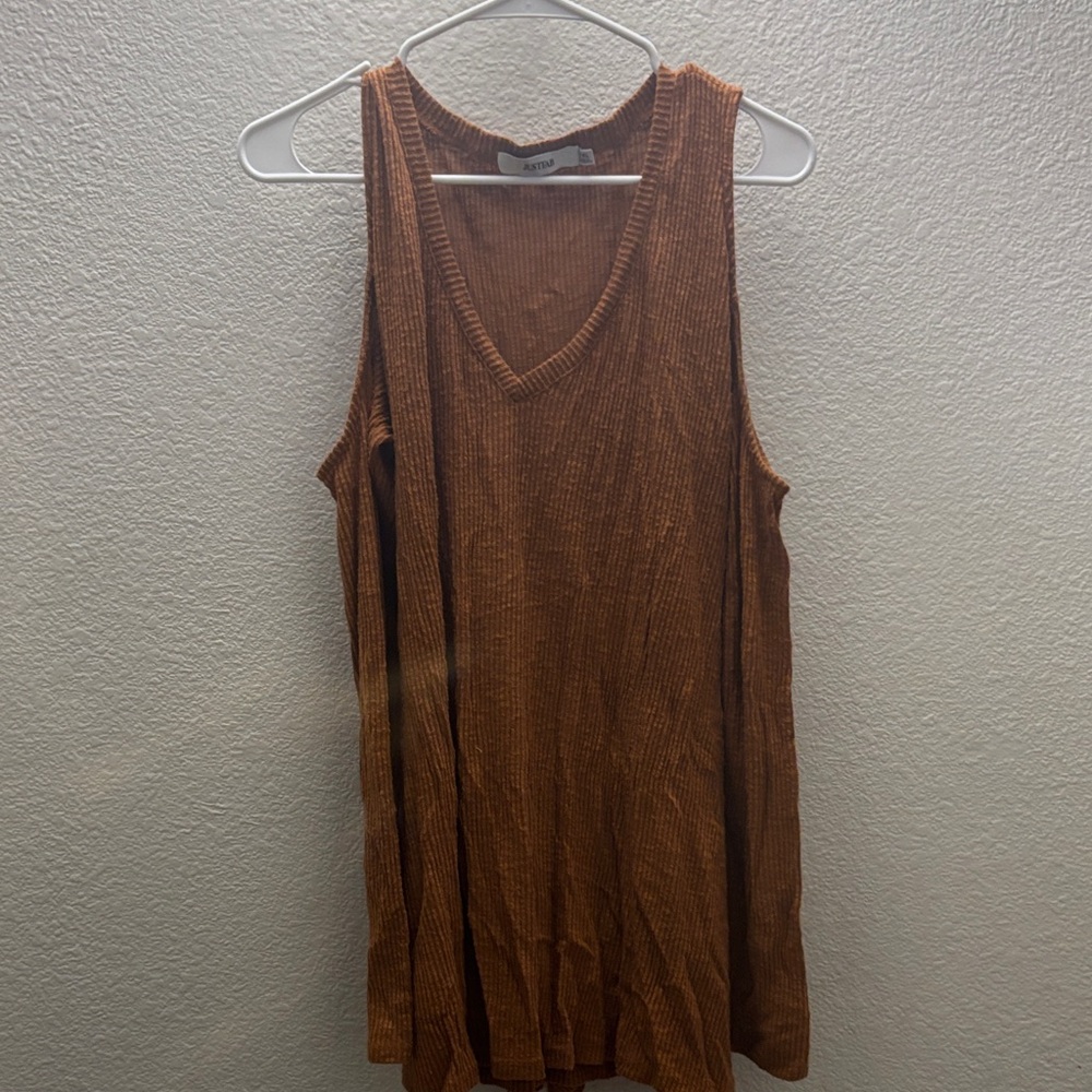 JustFab Brown Ribbed Tank Top